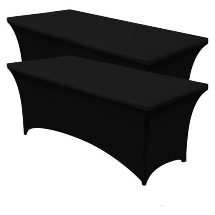2 db kihúzható asztalterítő szett, fekete, 183x76x76cm, poliészter és elasztán, strapabíró és könnyen kezelhető