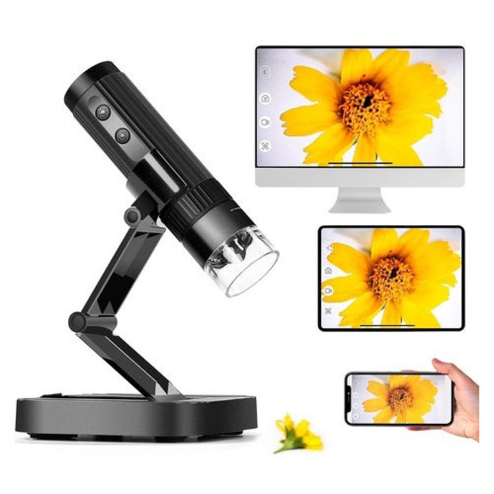 Microscop digital portabil WiFi USB-C, 50x-1000x, LED, 95x95mm, alb