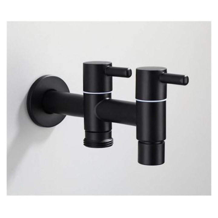 Robinet masina de spalat dublu, inox, negru, perete, G3/4