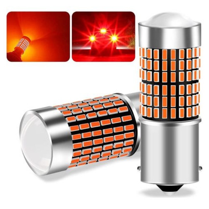2 db LED izzó készlet 1156 BA15S P21W piros 144 LED 23W 12-24V