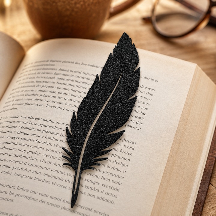 Semn de carte Pana, accesoriu elegant pentru lectura, bookmark decorativ pentru iubitorii de carti, 10 x 3 cm, Negru