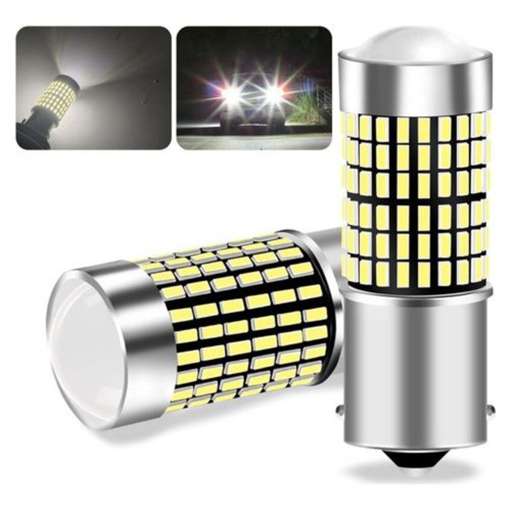 2 db LED izzó készlet 1156 BA15S P21W, fehér, 144 LED, 23W, 12-24V, 50x70mm