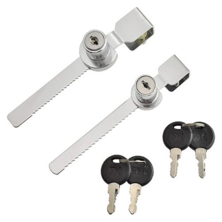 Set 2 incuietori glisante metalice pentru vitrine sticla 4-10mm cu chei