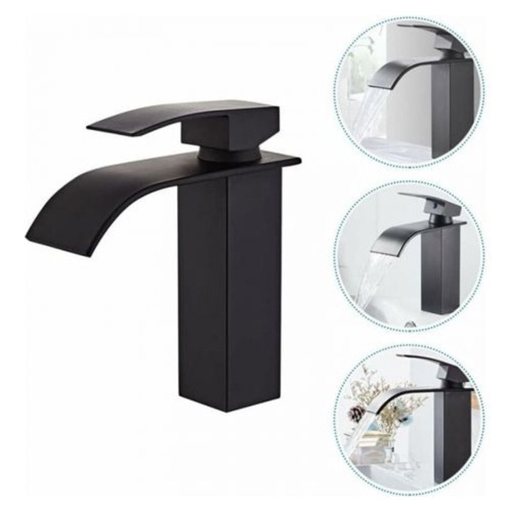 Baterie lavoar OEM, design cascada, negru, 3/8, set cu 2 furtunuri