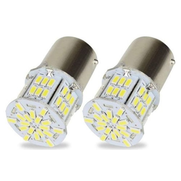 2 db LED izzó készlet 1156 BA15S P21W 54 SMD 3014 Fehér 12V 6500K