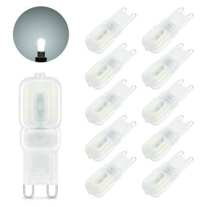 10 db G9 3W 6000K hideg fehér LED izzó készlet 300LM 360° 30x45mm