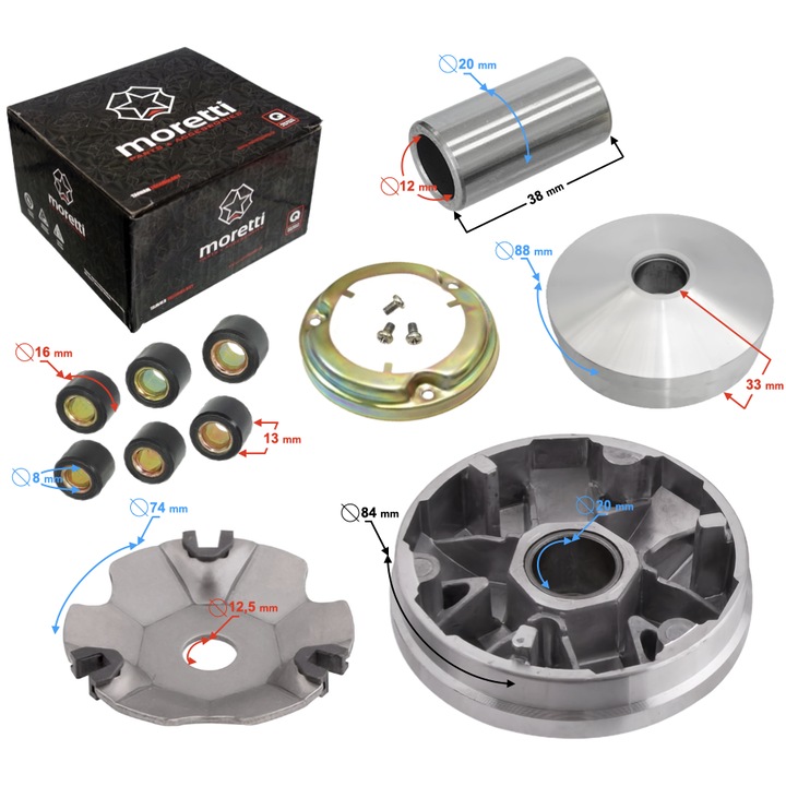Wariator Moretti szett tuning 50cc 2T 12x20x38mm többszínű