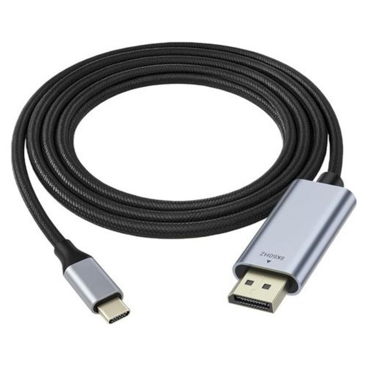 USB C DisplayPort 1.4 kábel 2m, 8K 60Hz, 4K 144Hz, alumínium, strapabíró
