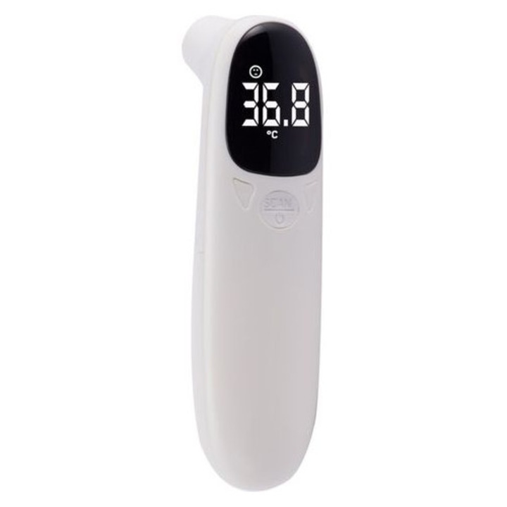 Érintésmentes digitális infravörös hőmérő, fehér, LCD kijelző, 1-5cm, unisex