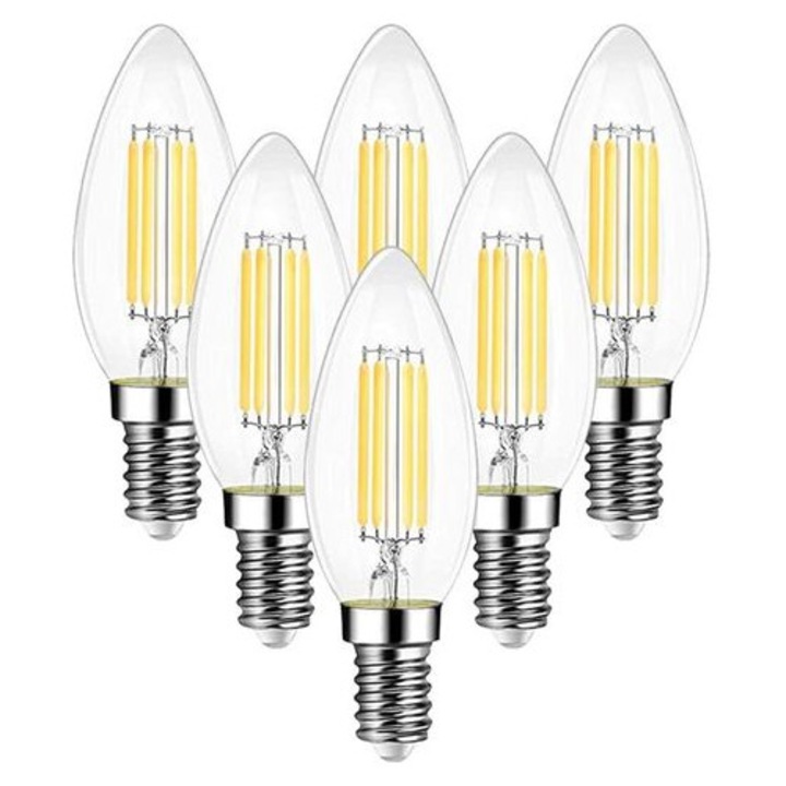 6 db Vintage LED Izzó E14, Meleg Fehér, 2700K, 750lm, 6W, 25x6cm készlet