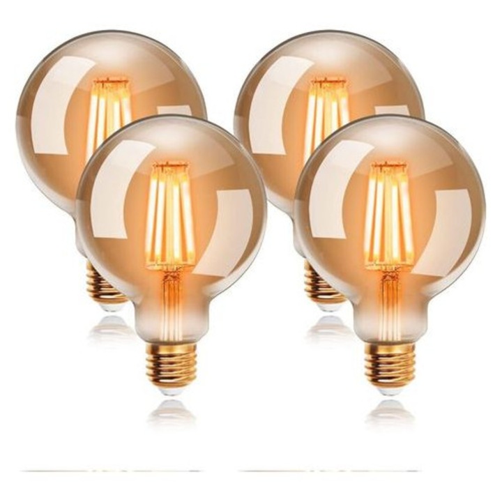 4 db vintage Edison G80 LED izzó készlet, borostyán, 2200K, E27, 4W, 360 lumen, 40W-nak megfelelő, nem szabályozható