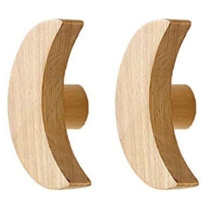 Gyerek fali akasztó szett 2 db, natúr bükkfa, hold és csillag forma, 9x6cm és 6x6cm, mélység 3,5cm