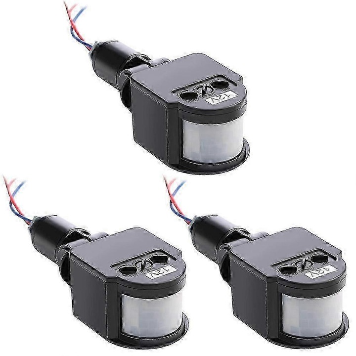 3 db PIR mozgásérzékelő szett, fekete, 2.7-12V, 5-100W