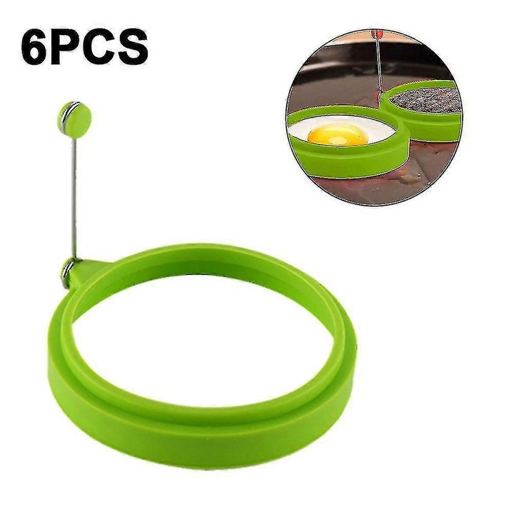 Set 6 inele pentru oua, silicon si inox, rotative, rosu verde, 10.5x2x6.5cm