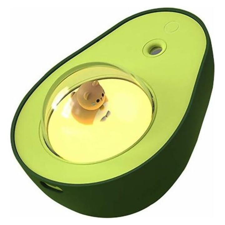 Mini umidificator 210ml avocado cu lumina de veghe, design pisica, silentios