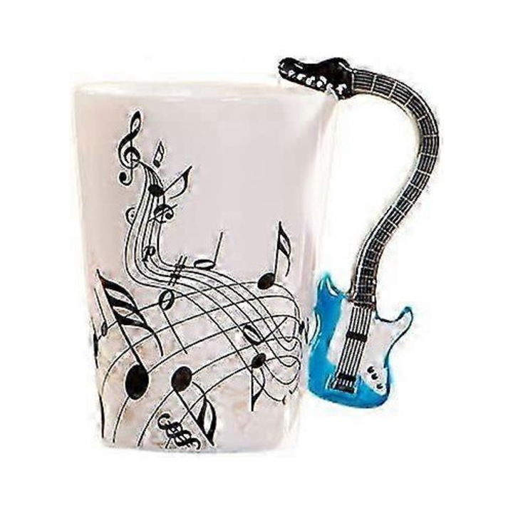 Cana ceramica, chitara albastra, 250ml, design muzical