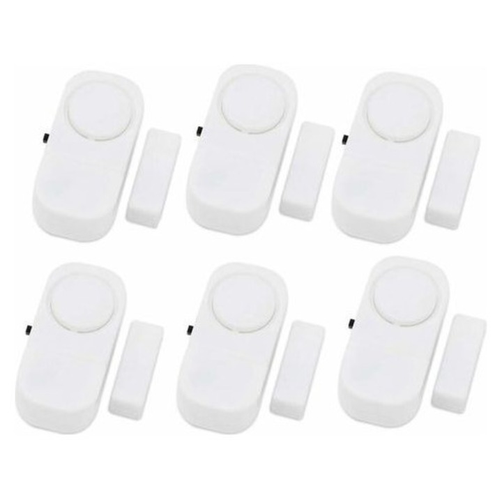 Vezeték nélküli riasztórendszer, 6 darabos szett, 6.2x3x2cm, fehér, 90dB