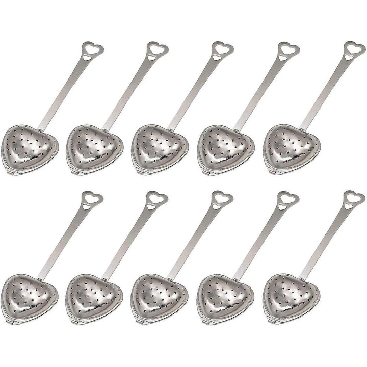 10 db rozsdamentes acél szív alakú teatojás készlet, 5.7x1.8cm
