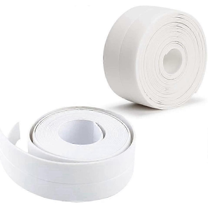 Banda etansare alba 3.2mx3.8cm set 2 buc pentru baie si bucatarie PVC flexibila impermeabila