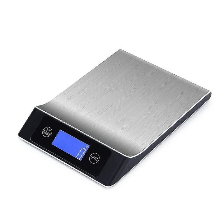 Cantar de bucatarie digital vorbitor, inox, compact, rezistent la apa, 2xAAA