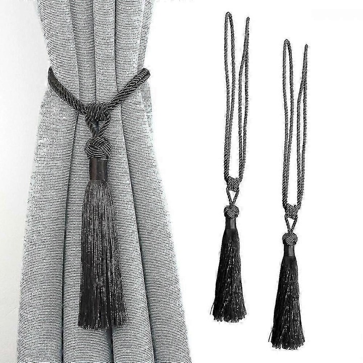 Set 2 Suporturi Perdele, Poliester, Alb Negru Gri Bej Auriu, 60cm