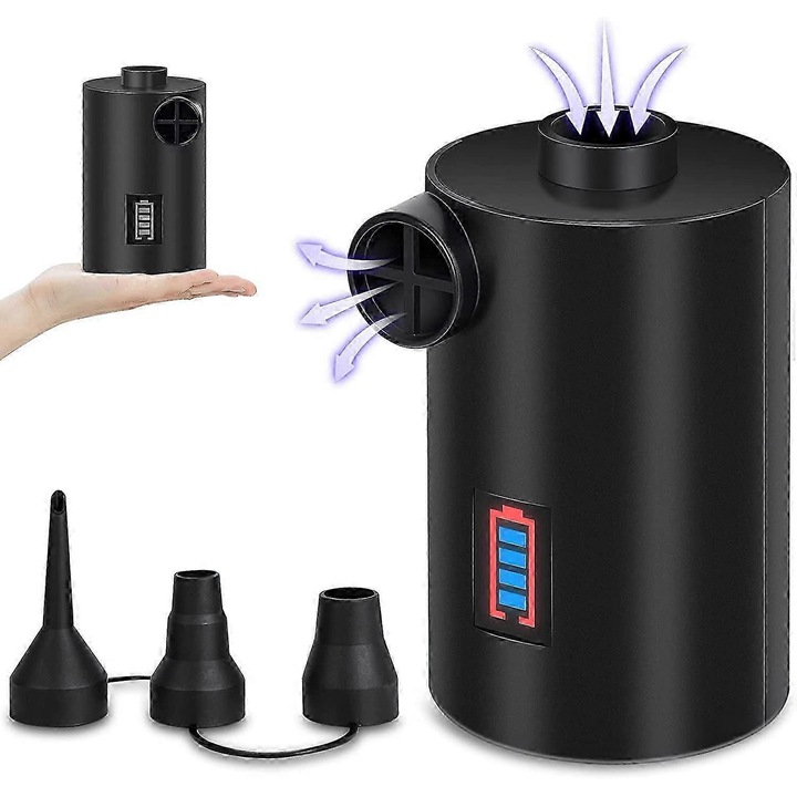 USB újratölthető elektromos pumpa, 3 fúvóka, akkumulátor jelző, többszínű, kompakt