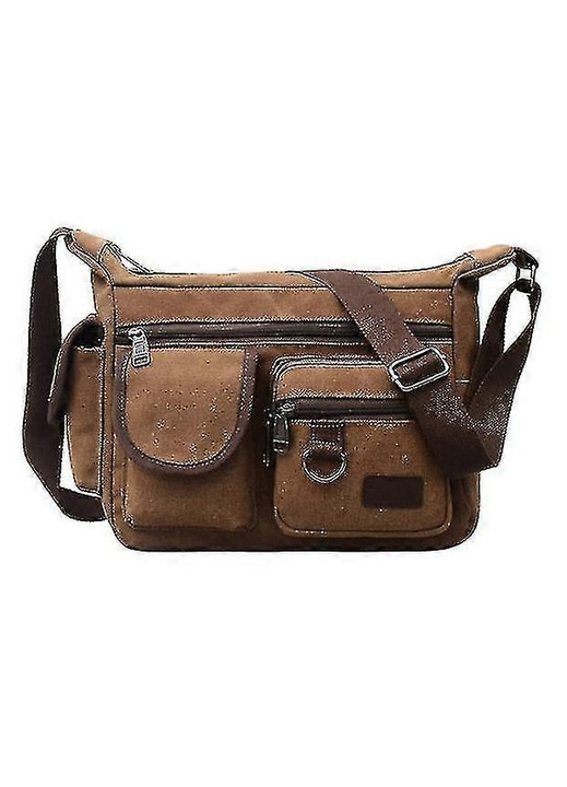 Férfi retro vászon válltáska, barna, 30x12x23cm, nagy kapacitású