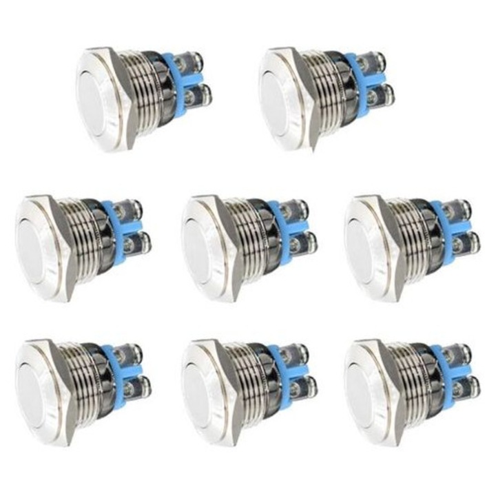8 db fém nyomógombos kapcsoló készlet 12V 16mm IP65 vízálló
