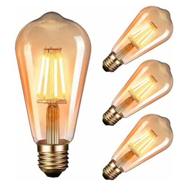 4 db LED Edison Retro Izzó E27 4W Meleg Fehér 2700K 400lm ST64 Szett