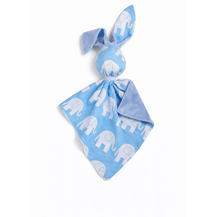 Плюшена играчка Bobono зайче двойно лице minky памук синьо 25x20см