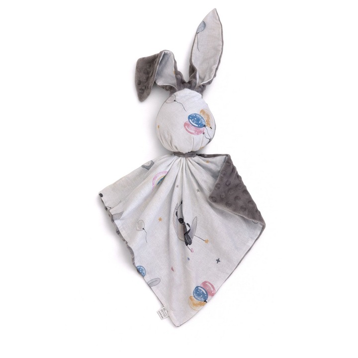 Плюшена играчка Bobono зайче с две лица, памук и Minky, сиво