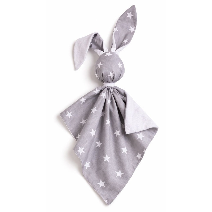 Плюшена играчка Bobono зайче, двулицева, памук и Minky, сиво-бяла, 25x20см
