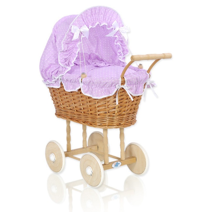 Carucior papusi My Sweet Baby, ratan natural, pat violet, 50x35x65cm