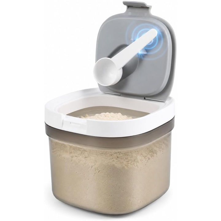 Recipient depozitare alimentara 800ml, capac etans, lingura magnetica, transparent