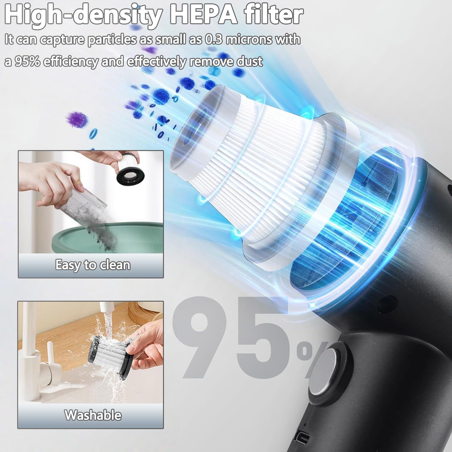 Aspirator portabil fara fir, putere 22000Pa, multifunctional, compact, USB-C