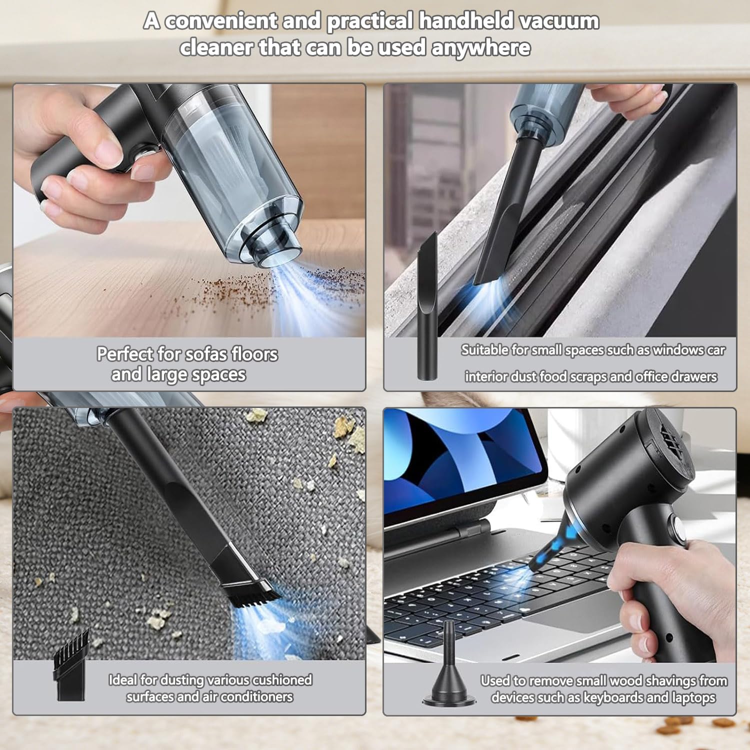 Aspirator portabil fara fir, putere 22000Pa, multifunctional, compact, USB-C