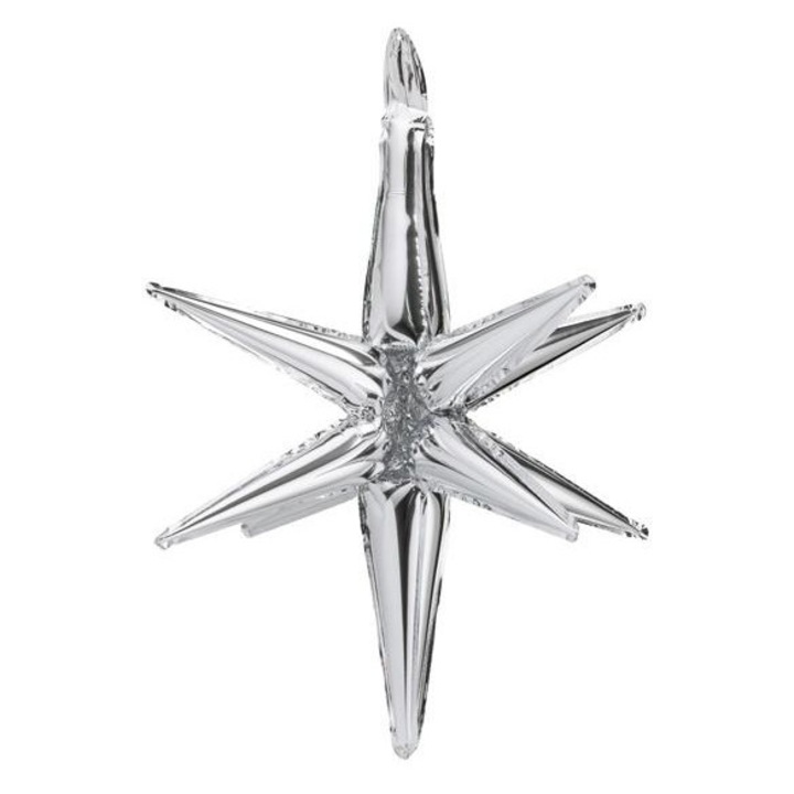 PartyDeco 3D fólia lufi, csillag, ezüst, 105cm szett