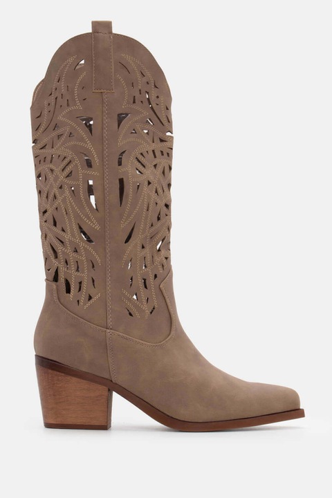 Cizme Cowboy Luigi, broderie, bej-inchis, pantofi dama, 36 EU
