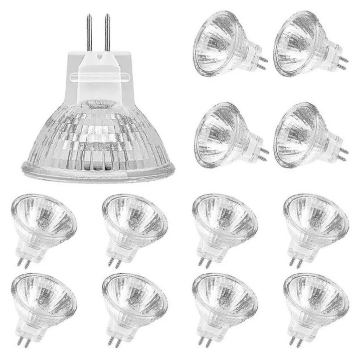 Bec halogen MR11 12V 20W, GU4, meleg fehér, 34x36mm, 12 db-os szett