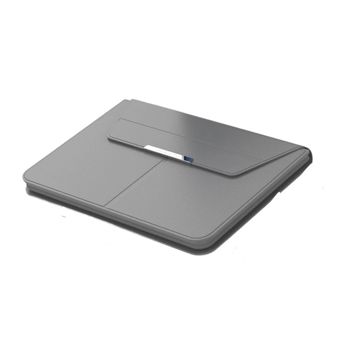 Husa Laptop Premium Multifunctionala 3 in 1 cu Suport Pliabil si Mouse Pad Integrat, Impermeabila si rezistenta la zgarieturi, Design Elegant, 13/14 inch, Gri, VELICO®