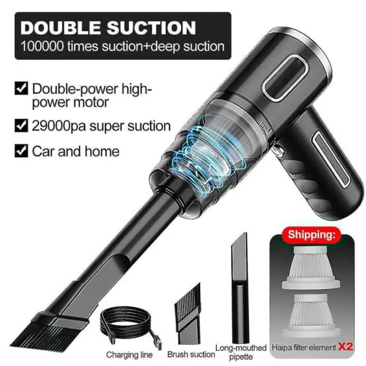 Aspirator portabil multifunctional fara fir, verde-negru, 29000PA, 2000mAh