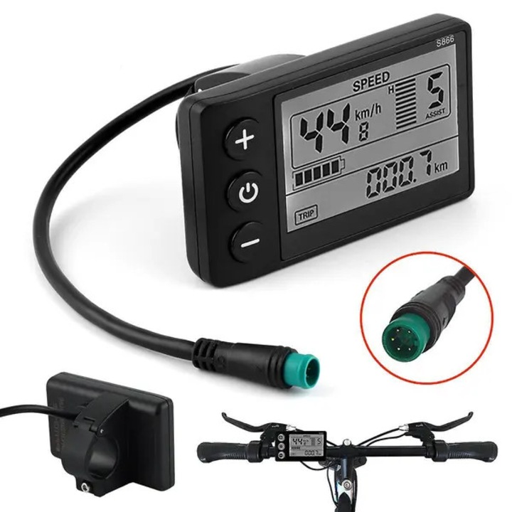 LCD kijelző elektromos kerékpárhoz, 24V/36V/48V, műanyag, 80x48x48mm, fekete