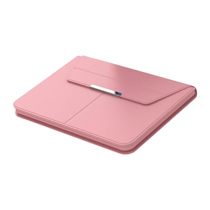 Husa Laptop Premium Multifunctionala 3 in 1 cu Suport Pliabil si Mouse Pad Integrat, Impermeabila si rezistenta la zgarieturi, Design Elegant, 13/14 inch, Roz, VELICO®