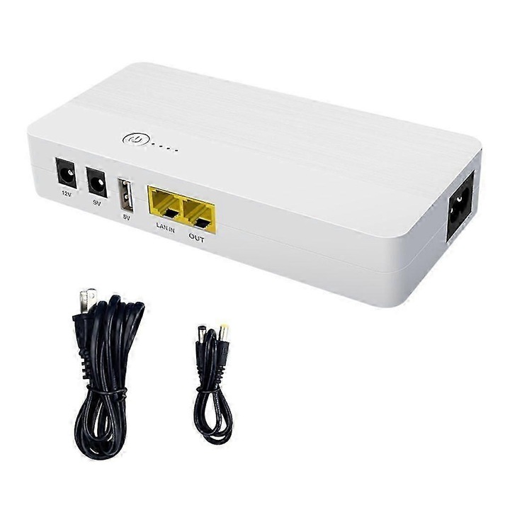 Hordozható szünetmentes tápegység, 8000mAh, multifunkcionális, fehér, 159x77x27.5mm