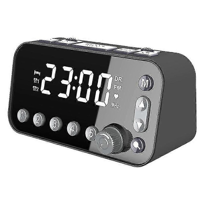 Retro digitális ébresztőóra DAB/FM rádióval, nagy LED kijelzővel, kettős ébresztővel, fekete, 20x10x7cm