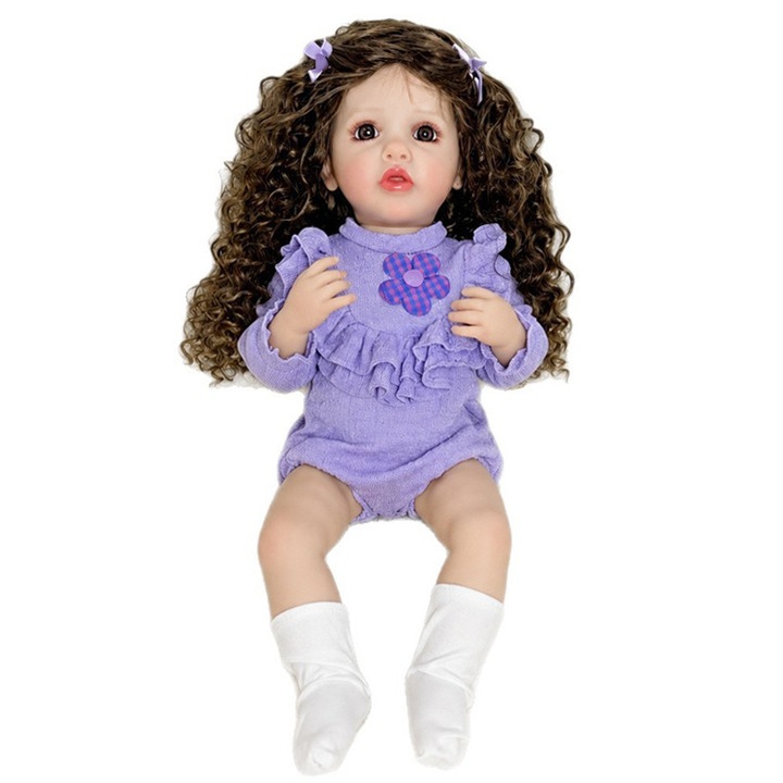 Papusa cu parul lung, Wepzsxo 55cm silicon violet articulatii flexibile