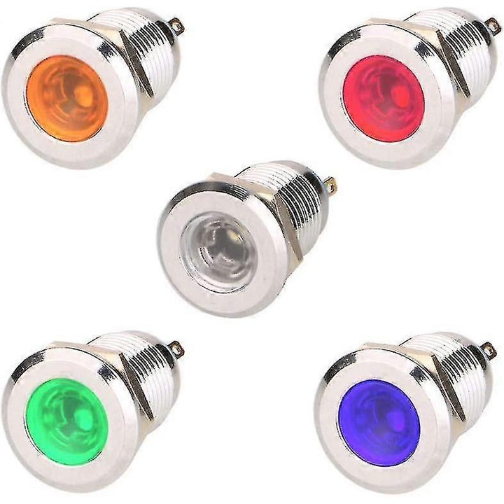 Комплект от 5 водоустойчиви LED индикаторни крушки, многоцветни, 12x24V, 12мм