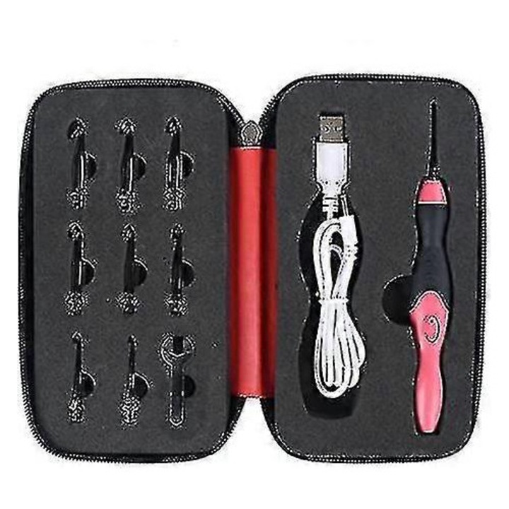 Ergonomikus LED horgolótű készlet, 9 méret, többszínű, 2.5-6.5mm, USB, puha markolat