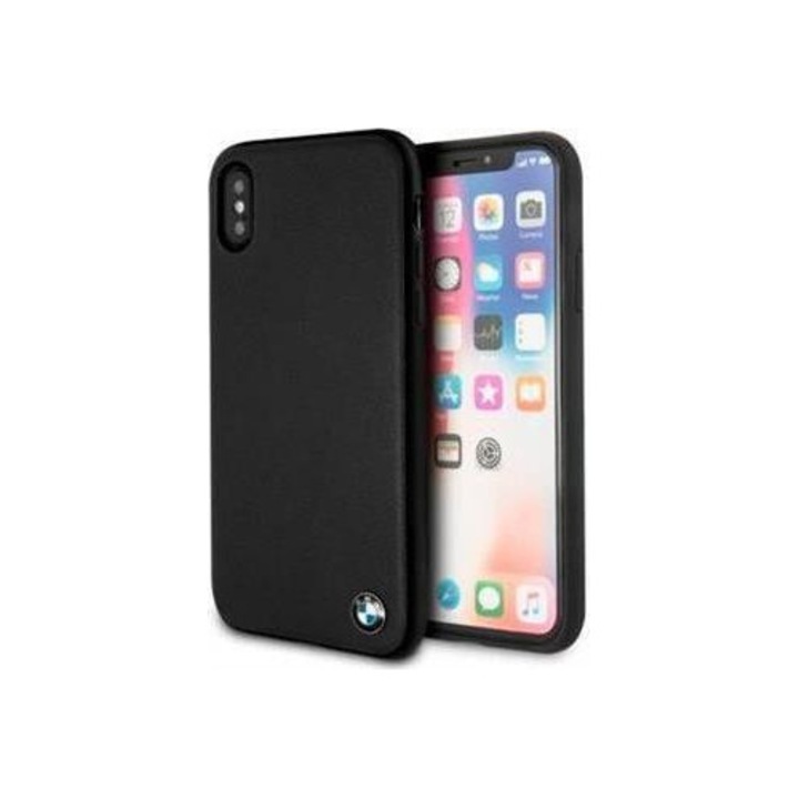 Luxus Bőrtok iPhone XS/X-hez, BMW Leather Case, Fekete