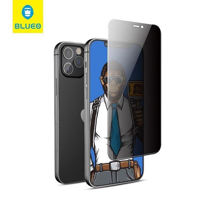 Anti-Spy Üvegfólia iPhone 14 Pro Max készülékhez, Blueo Privacy 2.5D Glass, Fekete